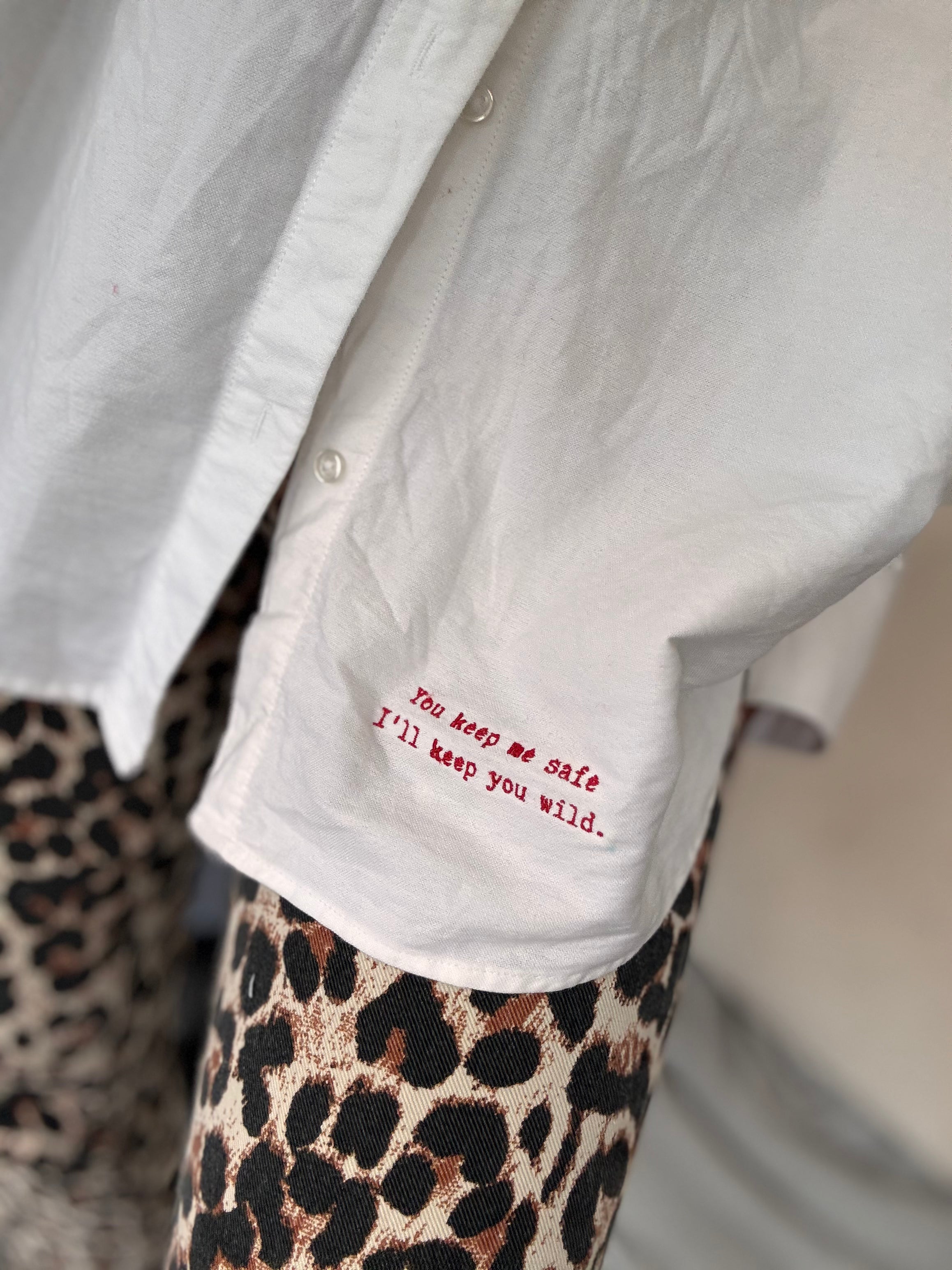 Preloved pink & white stripe shirt (M)