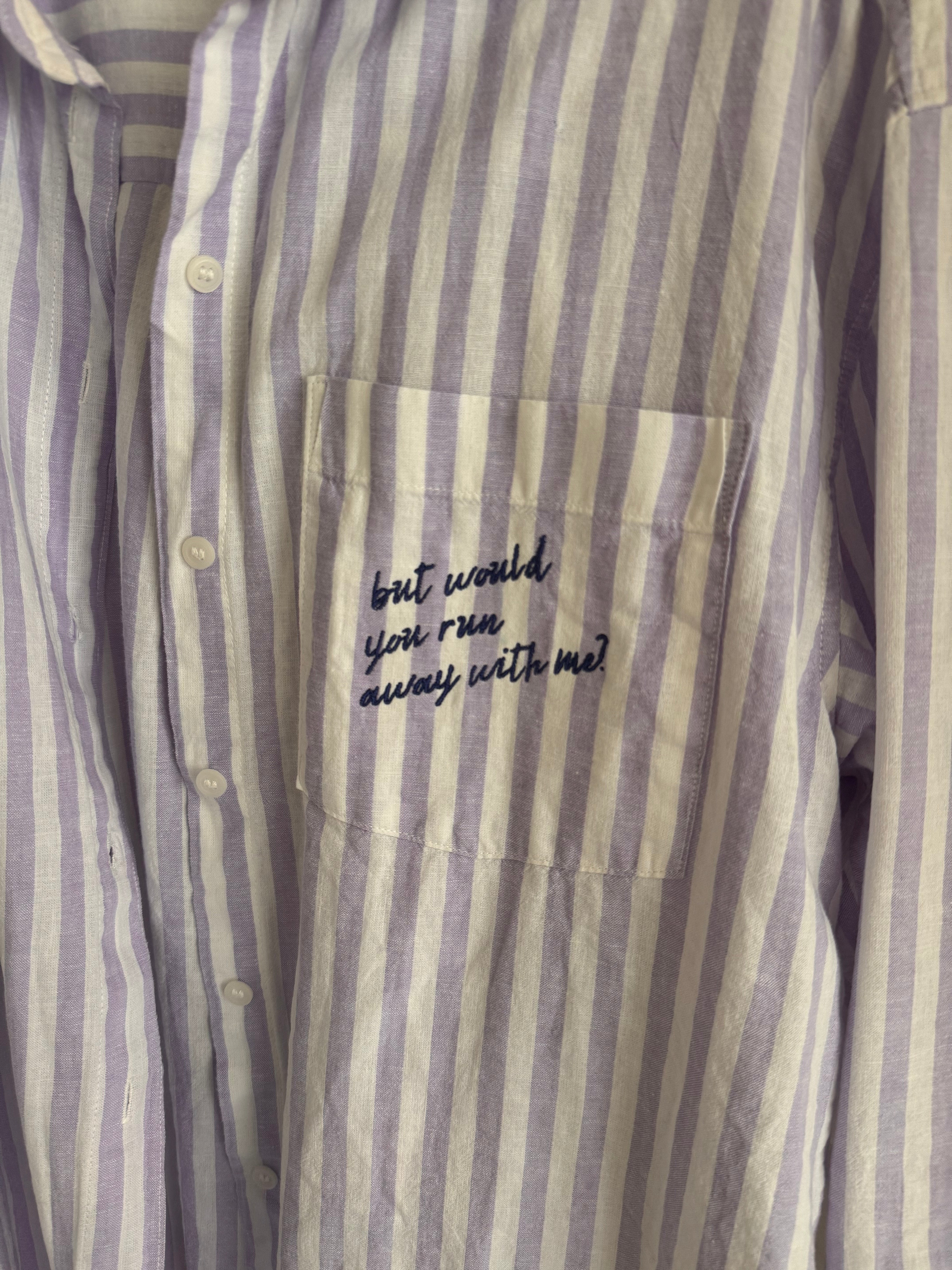 Preloved pink & white stripe shirt (M)