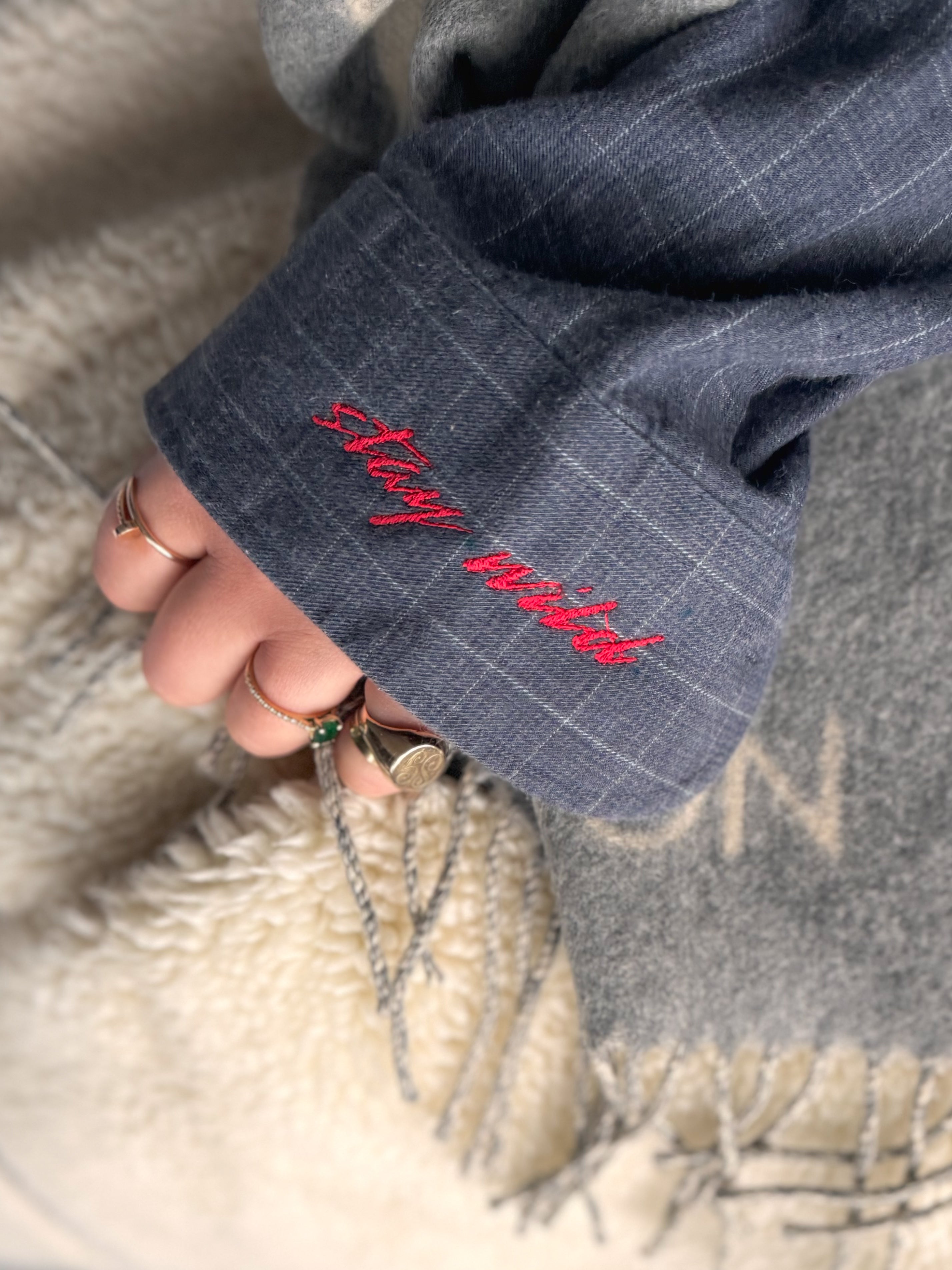 Stay Wild - grey check shirt (M)