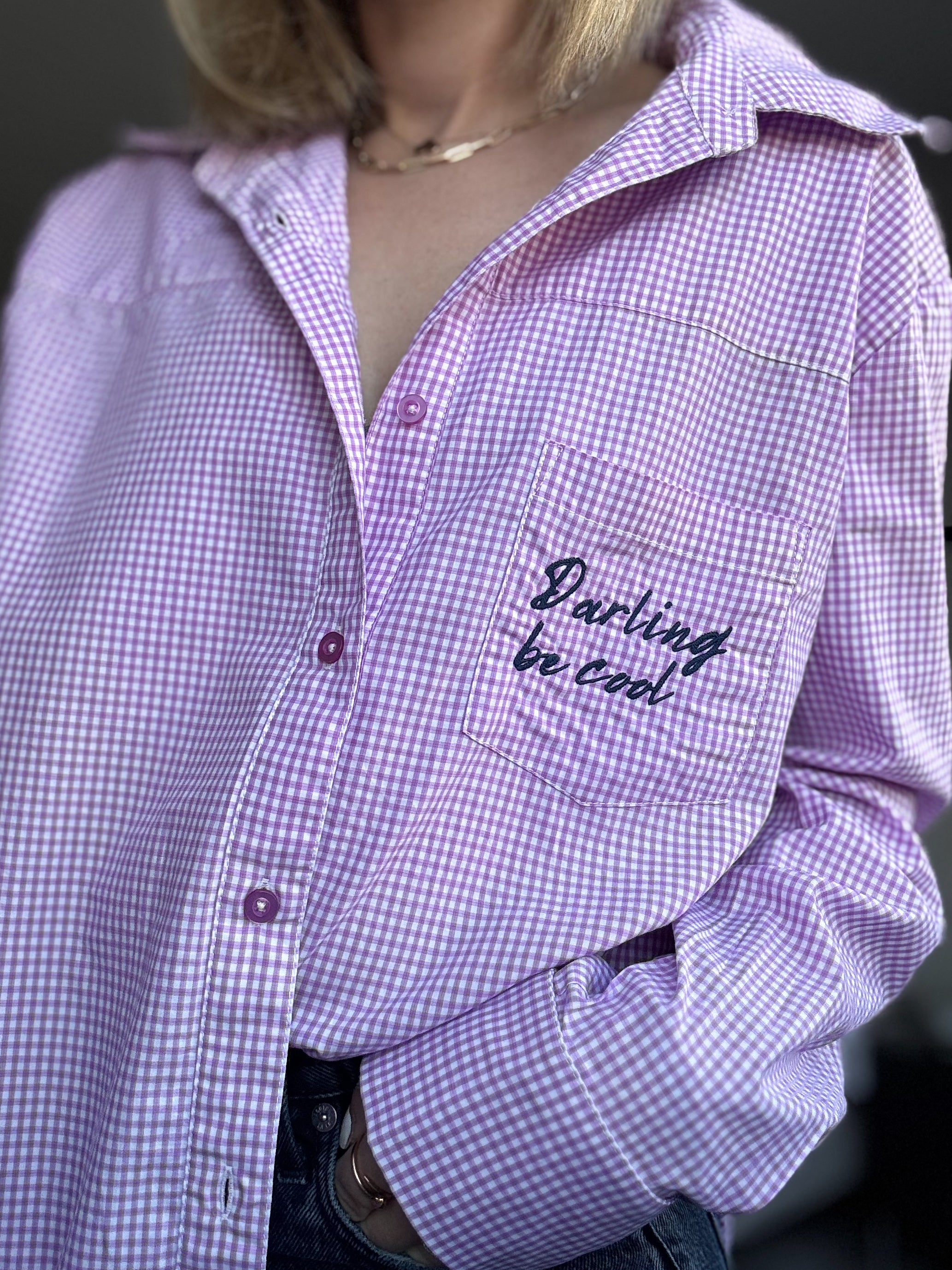 Darling Be Cool - pink gingham shirt (S)