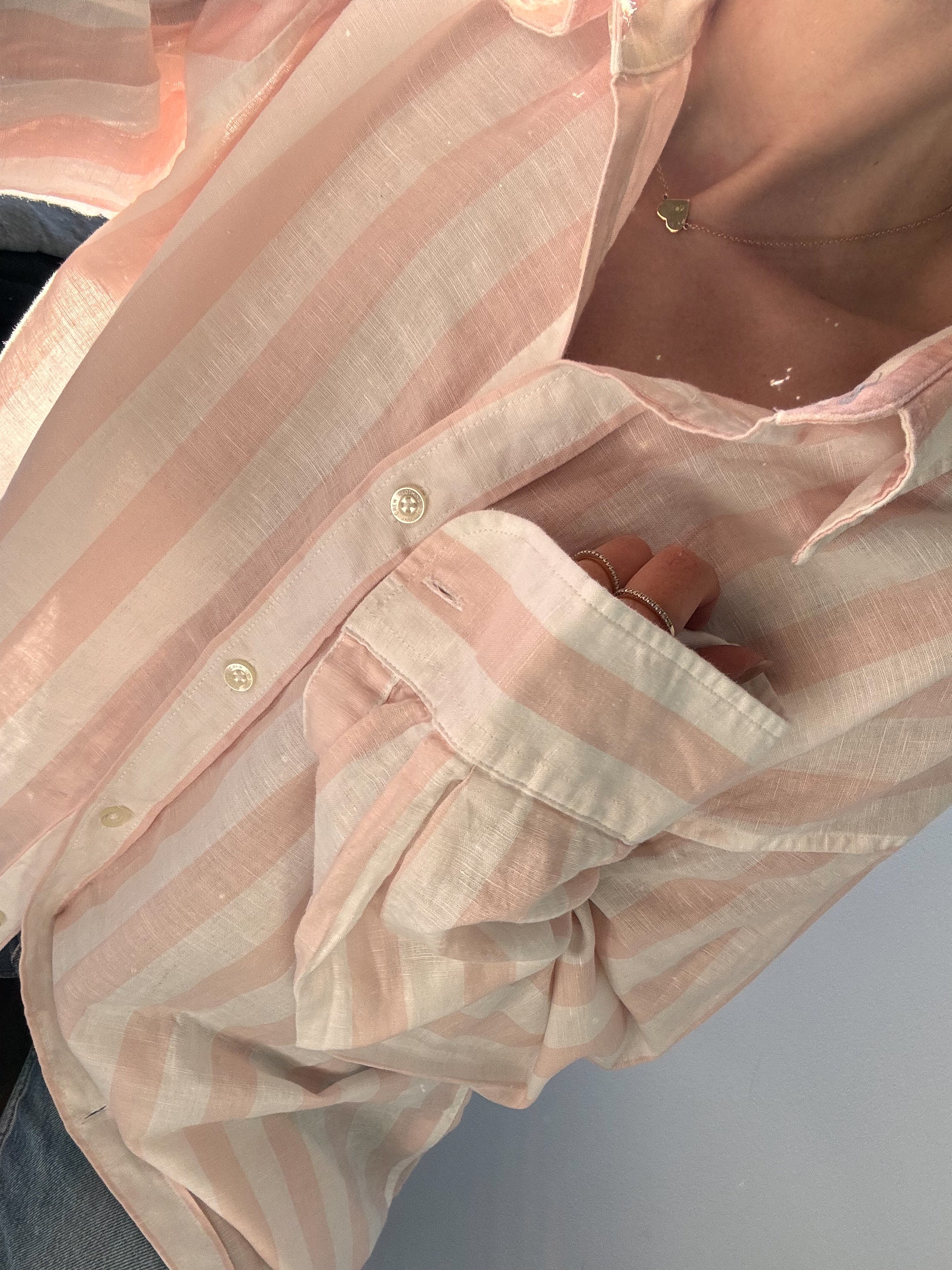 Preloved Pink & white stripe shirt (L)