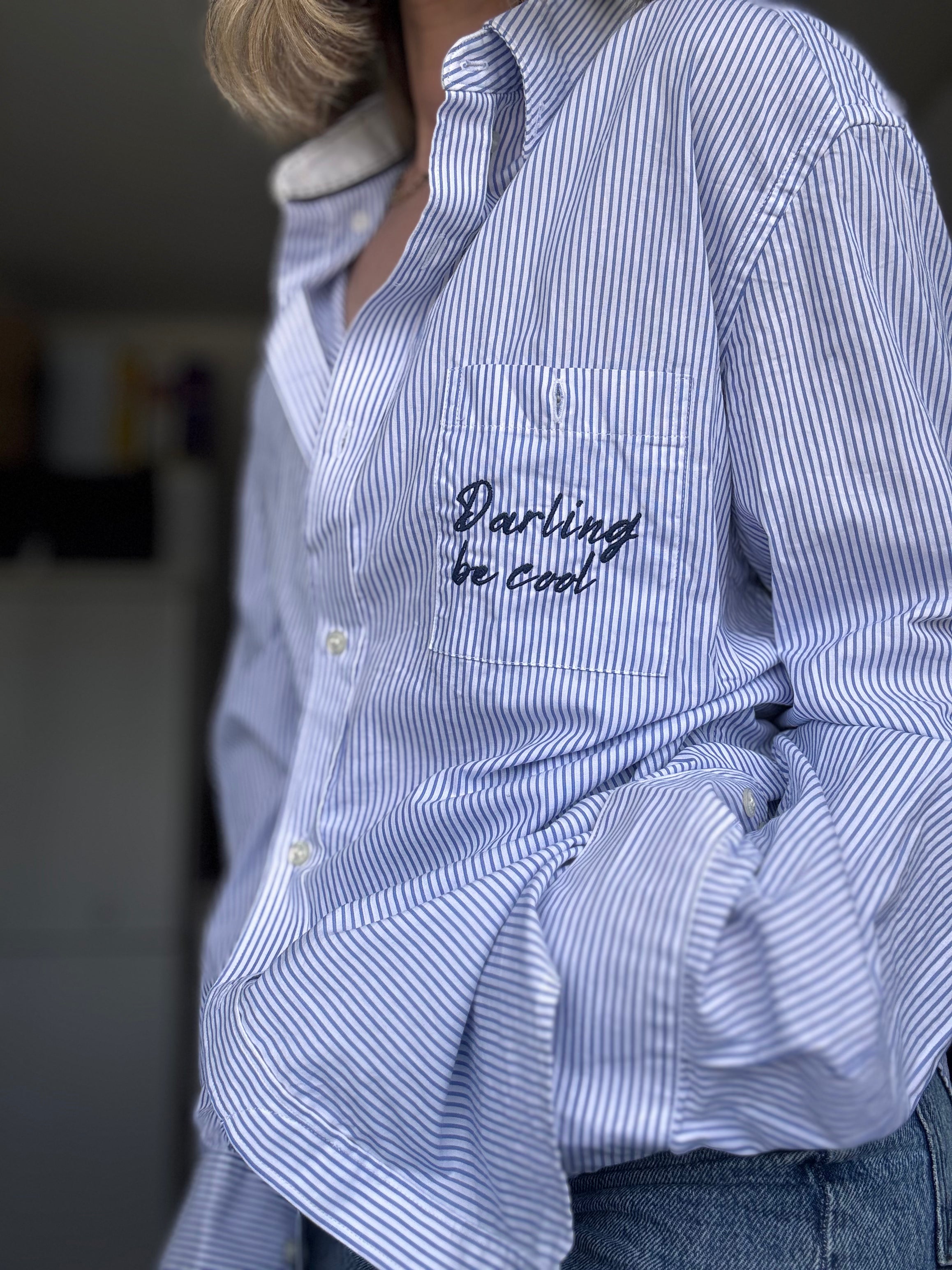 Preloved blue & White Stripe shirt (L)