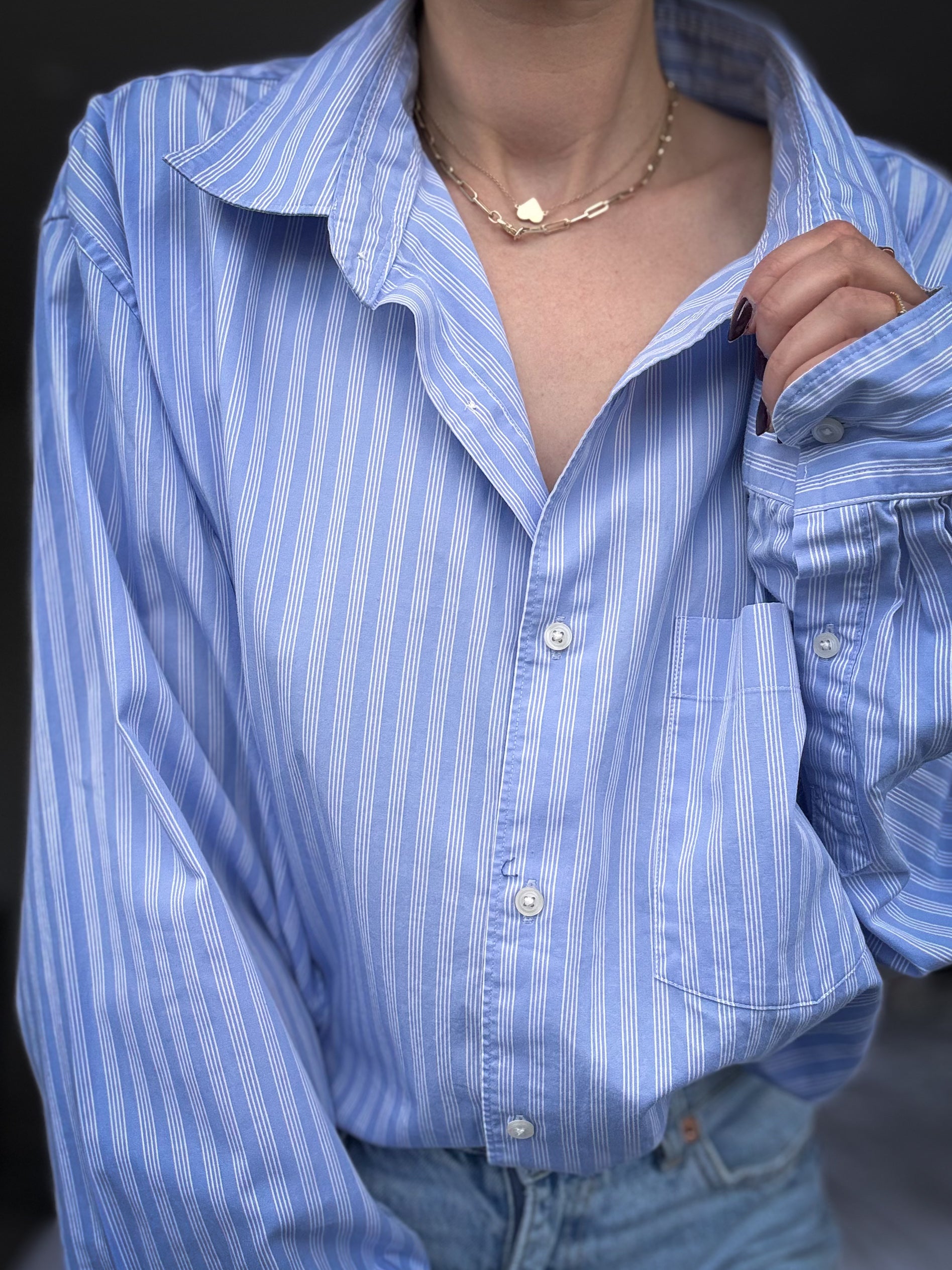 Pale blue stripe with chest pocket - Made for You  (xxl)