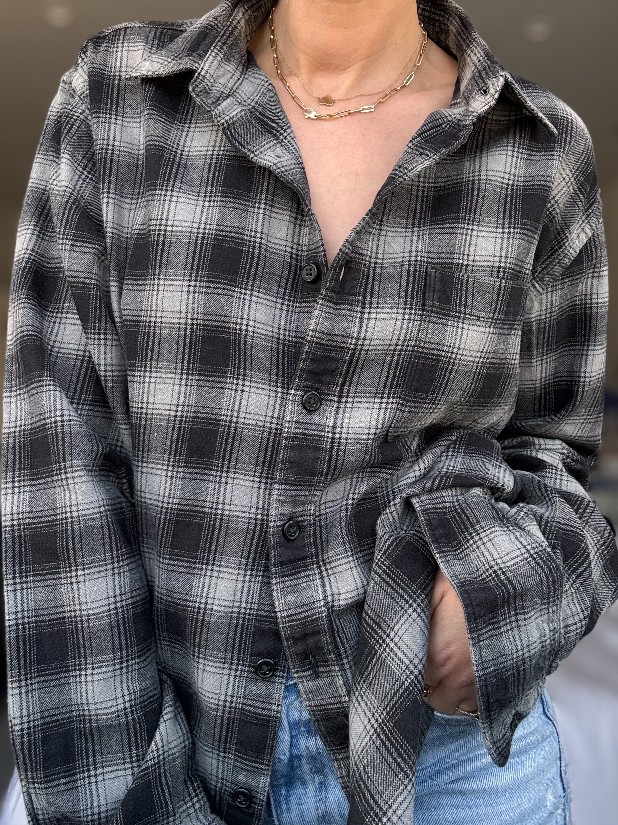 Grey and black flannel check - Made for You (L)